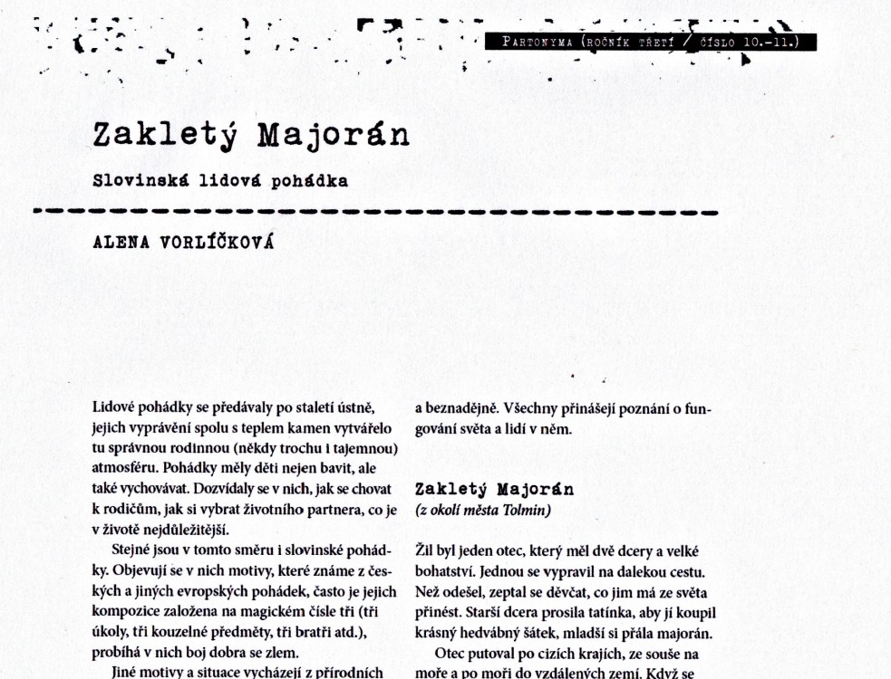 Příspěvek v literárním magazínu Partonyma